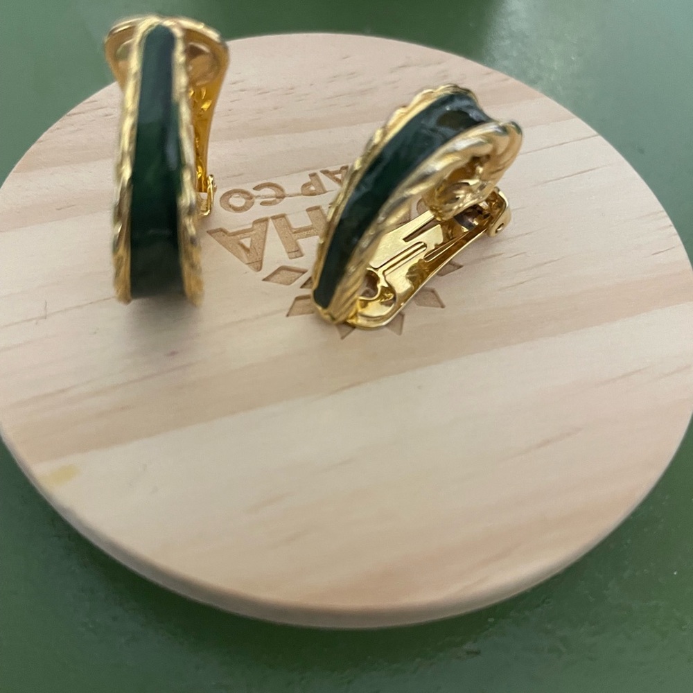Gold and Green vintage Clip-On Earrings